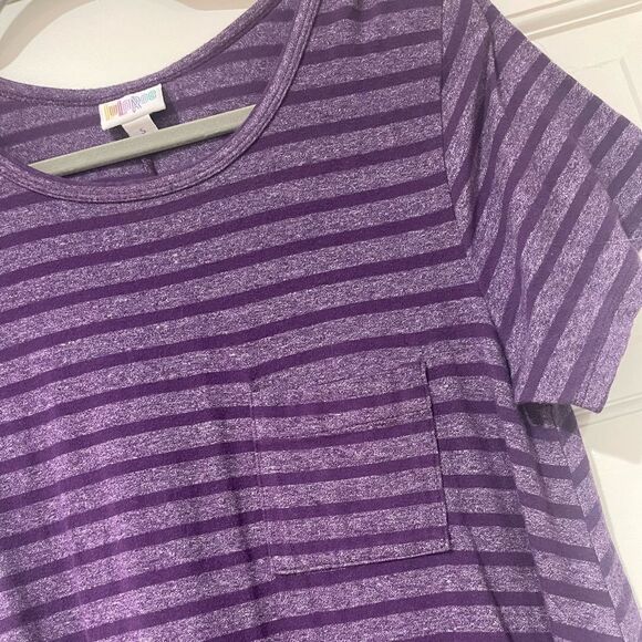 EUC Women’s LuLaRoe Carly Casual Knit Swing Dress  sz S Purple Stripe - Picture 4 of 6